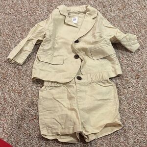 GAP Kids Beige Linen Shorts Suit, 12-18 Mo